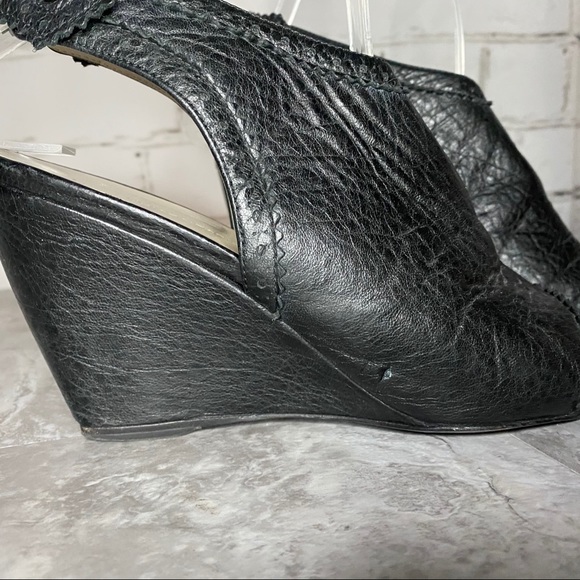 Balenciaga Brogue Black Leather Peep Toe Wedges 38 - Picture 2 of 6